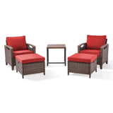 Belord 5-piece patio conversation set with two chairs, ottomans, and side table in a stylish BBR series outdoor furniture arrangement