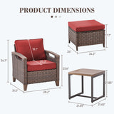Belord 5-piece patio conversation set with two chairs, ottomans, and side table in red, outdoor furniture for patio relaxation.