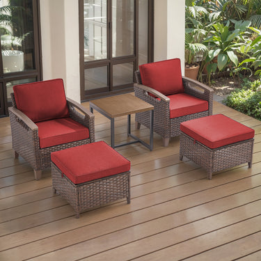 Belord 5-piece patio conversation set with two chairs, ottomans, and side table for outdoor seating and relaxation.