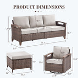 Belord 5-piece patio sofa set with swivel chairs and ottomans from the BBR Series, featuring cushioned seating and modern outdoor design.