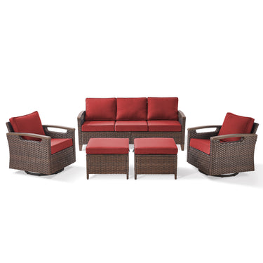 Belord 5-piece patio sofa set with swivel chairs and ottomans from the BBR Series, featuring comfortable outdoor seating.