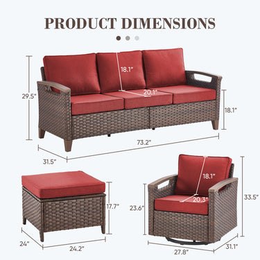 Belord 5-piece patio sofa set with swivel chairs and ottomans from the BBR Series, featuring comfortable outdoor seating and modern design.