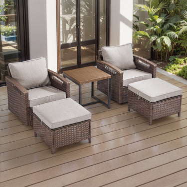 Belord 5-piece patio conversation set with two chairs, two ottomans, and a table, perfect for outdoor relaxing spaces.