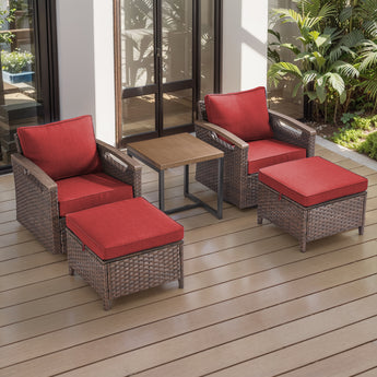 Belord 5-piece patio conversation set with two chairs, two ottomans, and table, part of the BBR series, outdoor furniture for relaxing.