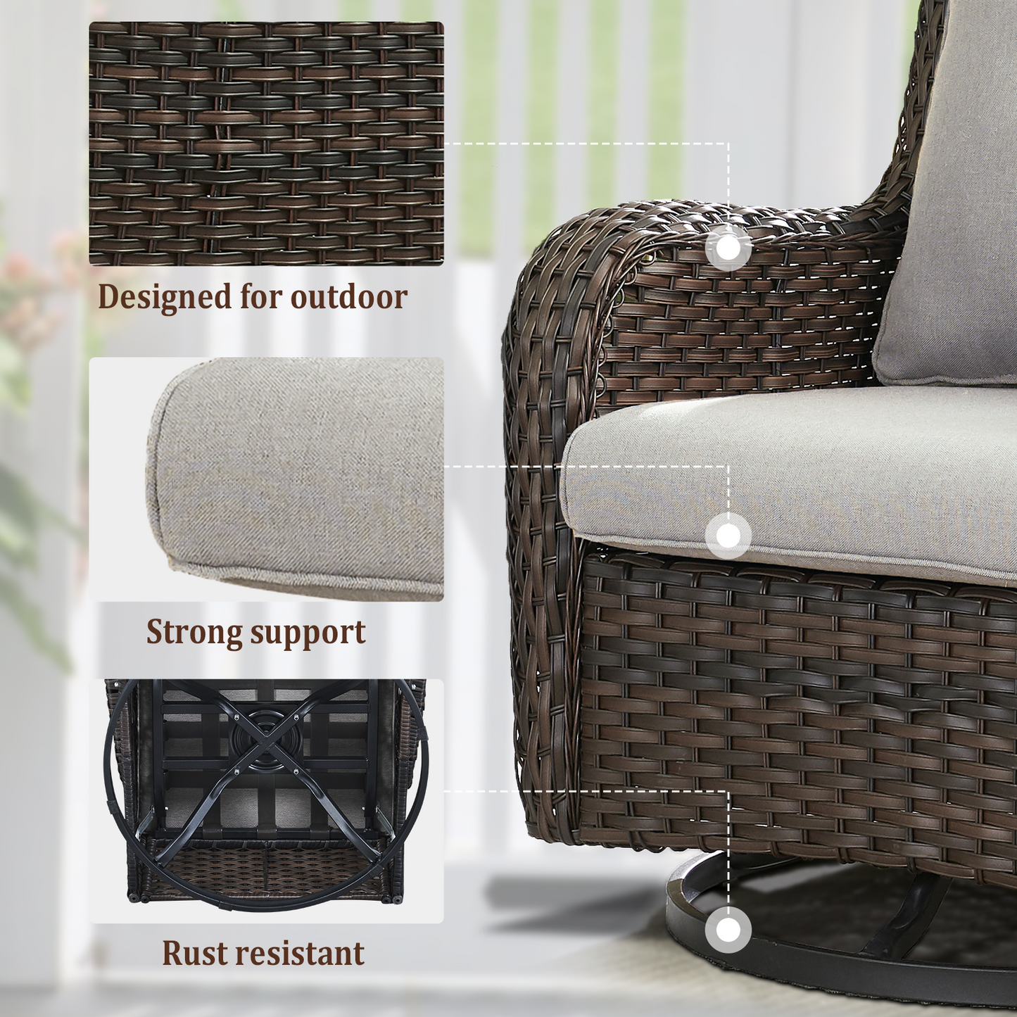 9-Piece Wicker Patio Lounge Set – Sofa, 2 Swivel Rocker Chairs, Coffee Table, 2 Ottomans, 2 Adjustable Chaise Lounges & Side Table, NTC Series