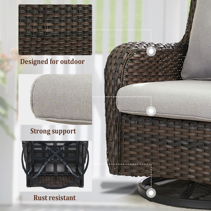 9-Piece Wicker Patio Lounge Set – Sofa, 2 Swivel Rocker Chairs, Coffee Table, 2 Ottomans, 2 Adjustable Chaise Lounges & Side Table, NTC Series