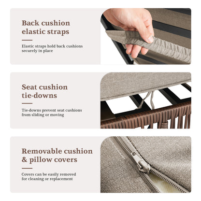 9-Piece Wicker Patio Lounge Set – Sofa, 2 Swivel Rocker Chairs, Coffee Table, 2 Ottomans, 2 Adjustable Chaise Lounges & Side Table, NTC Series