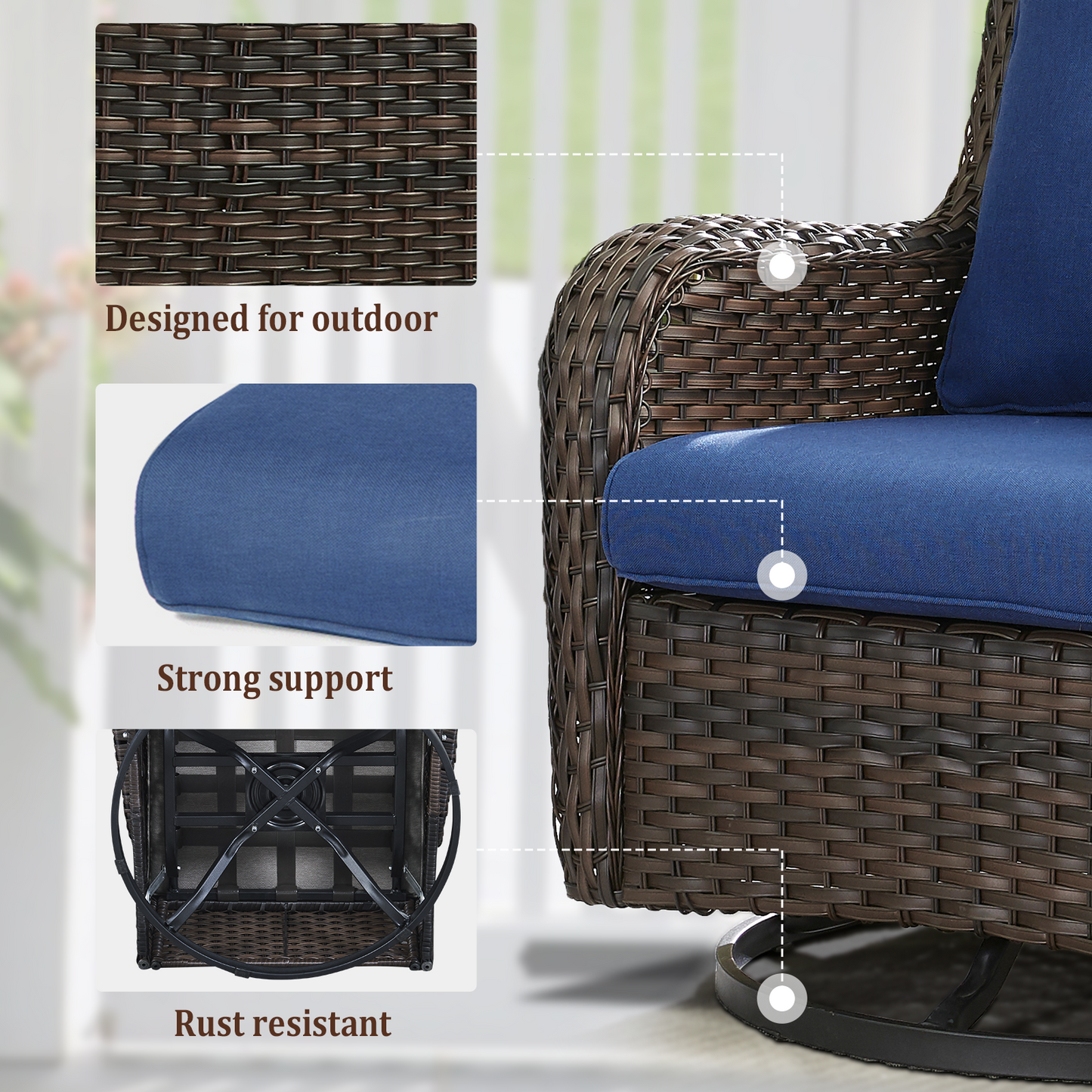 9-Piece Wicker Patio Lounge Set – Sofa, 2 Swivel Rocker Chairs, Coffee Table, 2 Ottomans, 2 Adjustable Chaise Lounges & Side Table, NTC Series