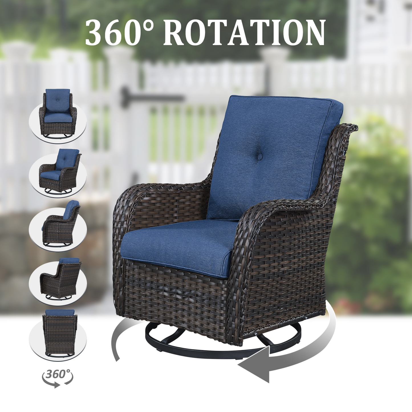 9-Piece Wicker Patio Lounge Set – Sofa, 2 Swivel Rocker Chairs, Coffee Table, 2 Ottomans, 2 Adjustable Chaise Lounges & Side Table, NTC Series