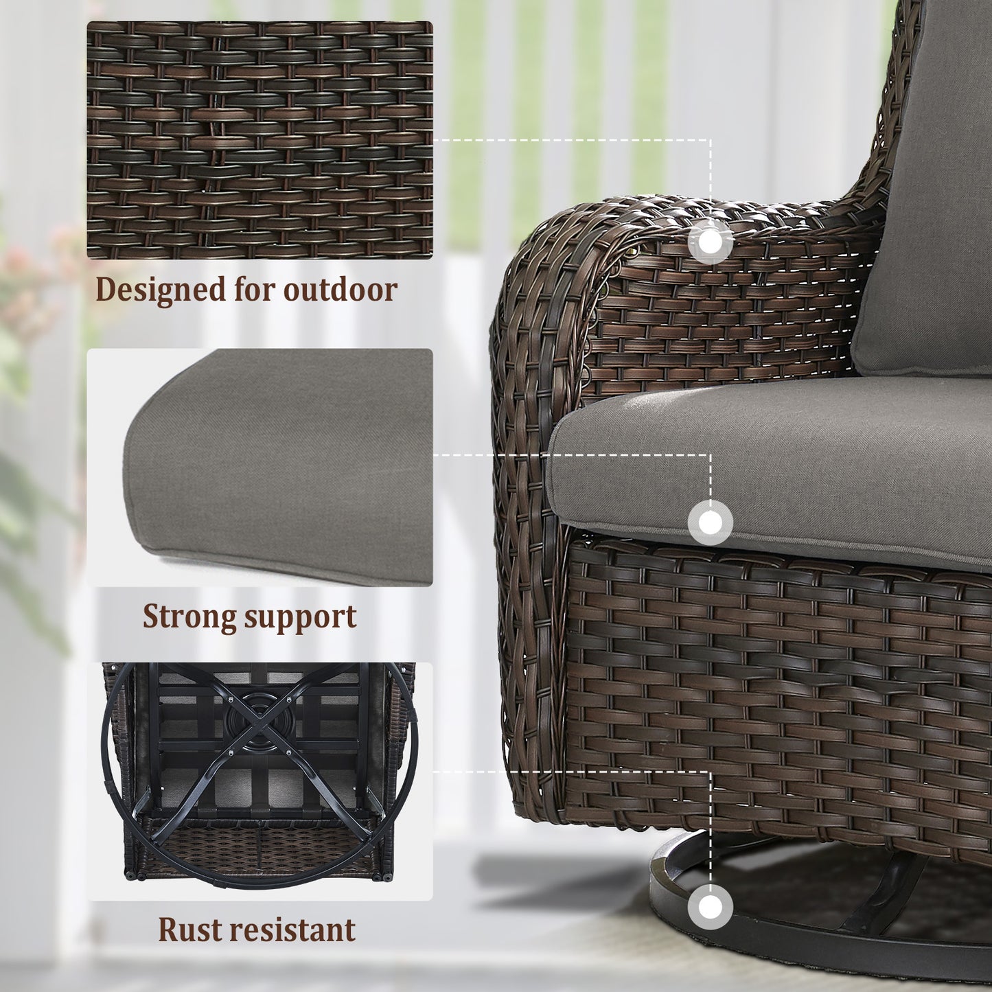 9-Piece Wicker Patio Lounge Set – Sofa, 2 Swivel Rocker Chairs, Coffee Table, 2 Ottomans, 2 Adjustable Chaise Lounges & Side Table, NTC Series