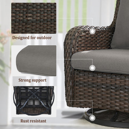 9-Piece Wicker Patio Lounge Set – Sofa, 2 Swivel Rocker Chairs, Coffee Table, 2 Ottomans, 2 Adjustable Chaise Lounges & Side Table, NTC Series