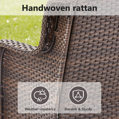 9-Piece Wicker Patio Lounge Set – Sofa, 2 Swivel Rocker Chairs, Coffee Table, 2 Ottomans, 2 Adjustable Chaise Lounges & Side Table, NTC Series