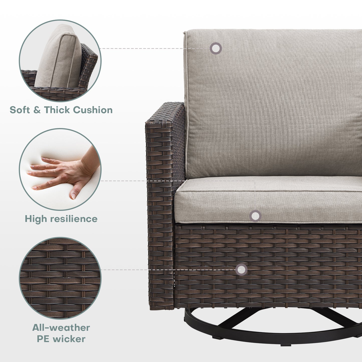 Belord 11-Piece Patio Conversation Set with Fire Pit Table – Outdoor Sectional with Left & Right Corner Sofa, Swivel Chair, Accent Chair, Storage Box & Side Table, GRS Series