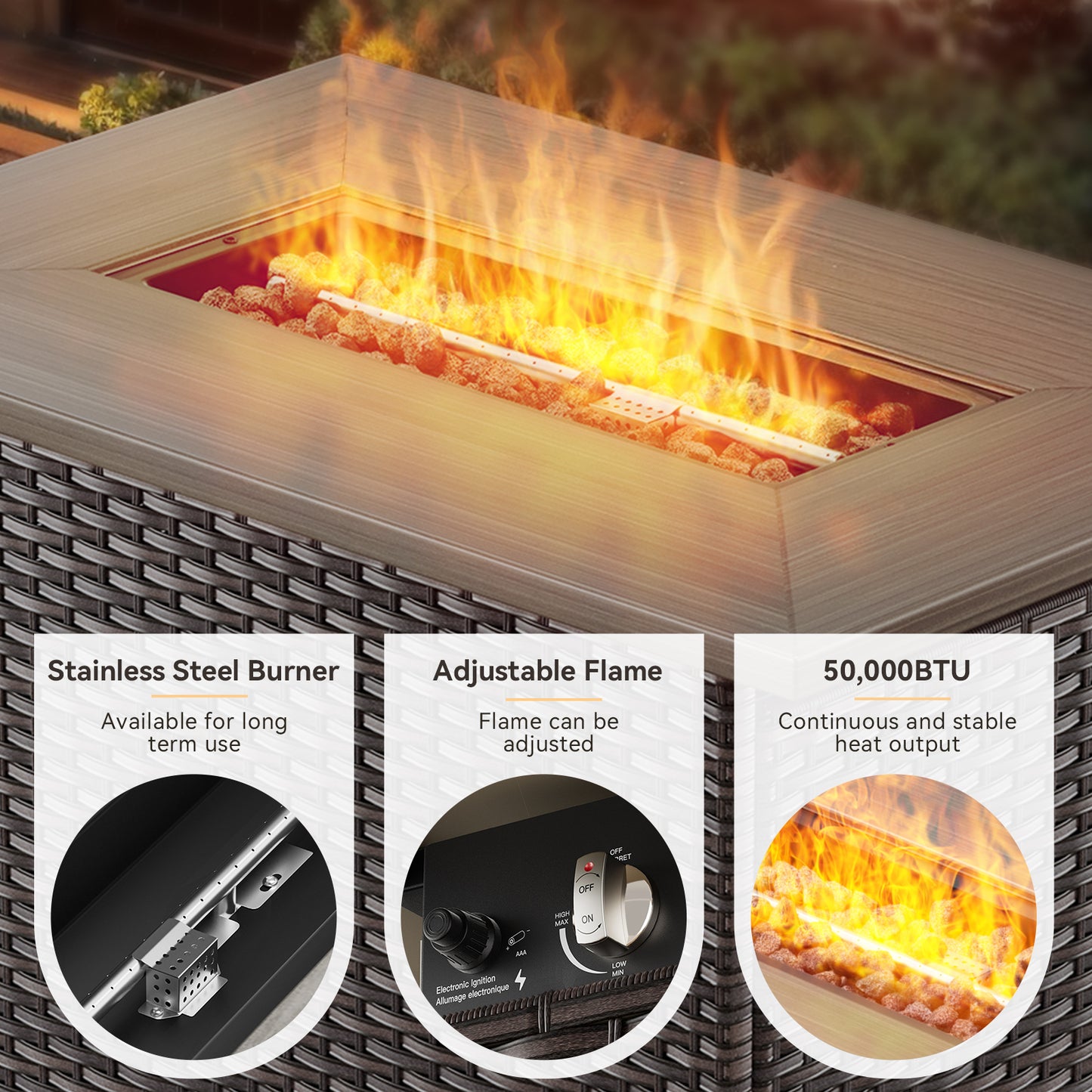 Belord 11-Piece Patio Conversation Set with Fire Pit Table – Outdoor Sectional with Left & Right Corner Sofa, Swivel Chair, Accent Chair, Storage Box & Side Table, GRS Series