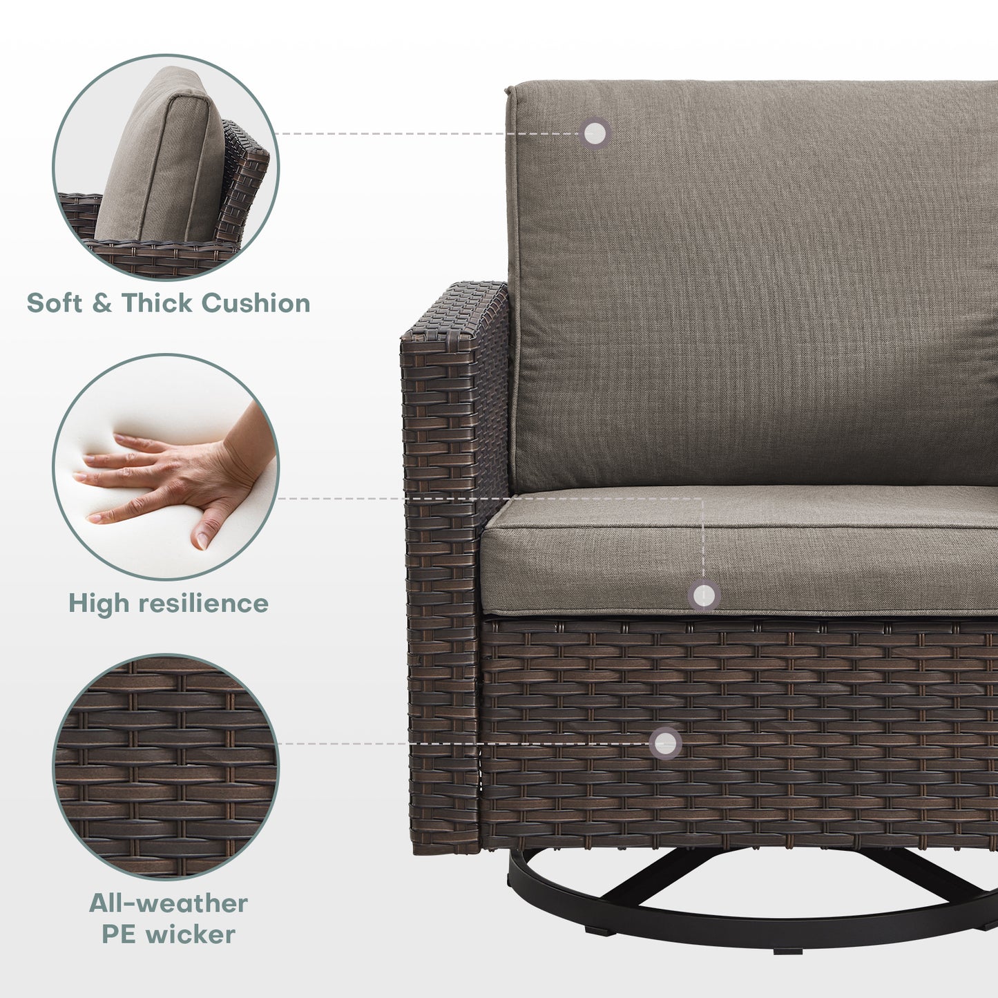 Belord 11-Piece Patio Conversation Set with Fire Pit Table – Outdoor Sectional with Left & Right Corner Sofa, Swivel Chair, Accent Chair, Storage Box & Side Table, GRS Series