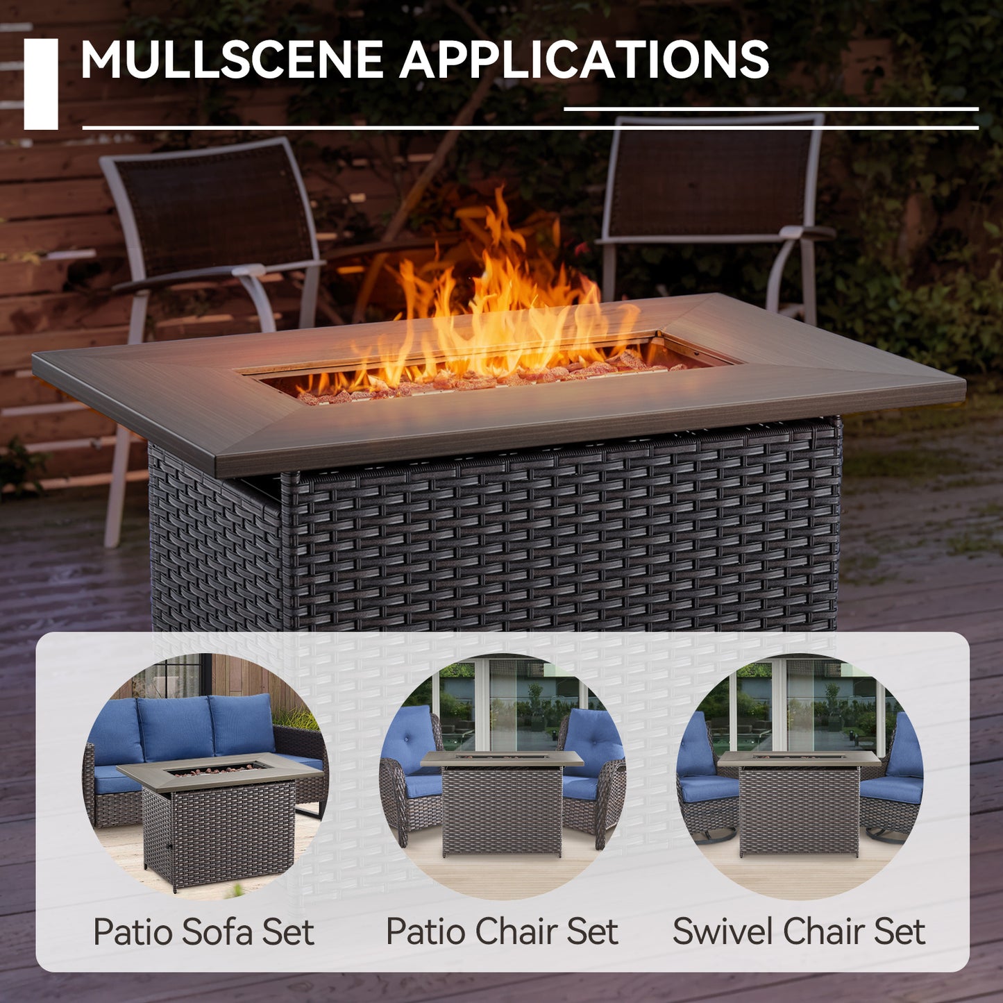 Patio Conversation Set with Fire Pit Table – Outdoor Sectional Set with Storage Box, Ottoman & Side Table, GRS Series