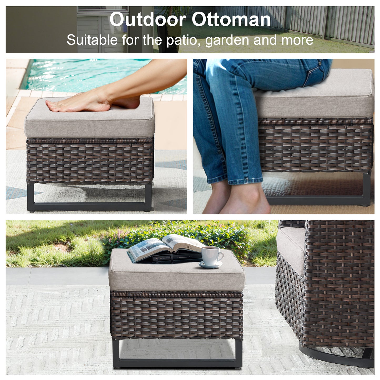 Patio Conversation Set with Fire Pit Table – Outdoor Sectional Set with Storage Box, Ottoman & Side Table, GRS Series