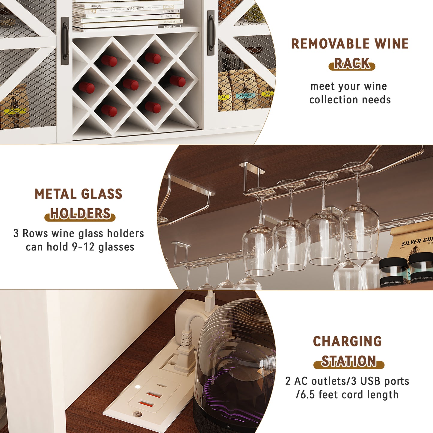 Save 50% - 55" Wide Farmhouse Coffee Bar Cabinet with LED Lighting – Sliding Barn Door Buffet with Wine & Glass Storage for Kitchen or Dining Room