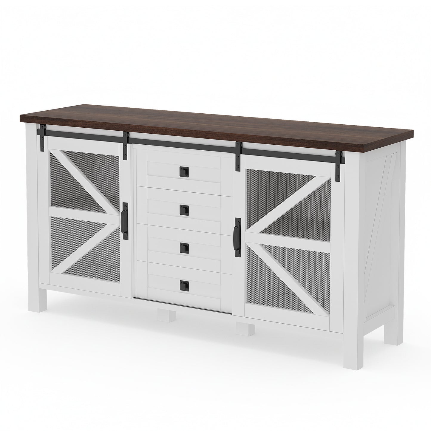 Save 50% - 60" Farmhouse Coffee Bar Sideboard with Sliding Barn Doors, 4-Drawer Buffet Storage Cabinet for Kitchen and Living Room