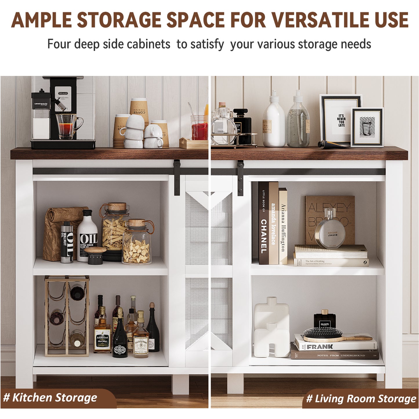 Save 50% - 60" Farmhouse Coffee Bar Sideboard with Sliding Barn Doors, 4-Drawer Buffet Storage Cabinet for Kitchen and Living Room