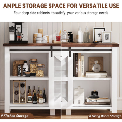 Save 50% - 60" Farmhouse Coffee Bar Sideboard with Sliding Barn Doors, 4-Drawer Buffet Storage Cabinet for Kitchen and Living Room