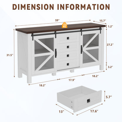 Save 50% - 60" Farmhouse Coffee Bar Sideboard with Sliding Barn Doors, 4-Drawer Buffet Storage Cabinet for Kitchen and Living Room