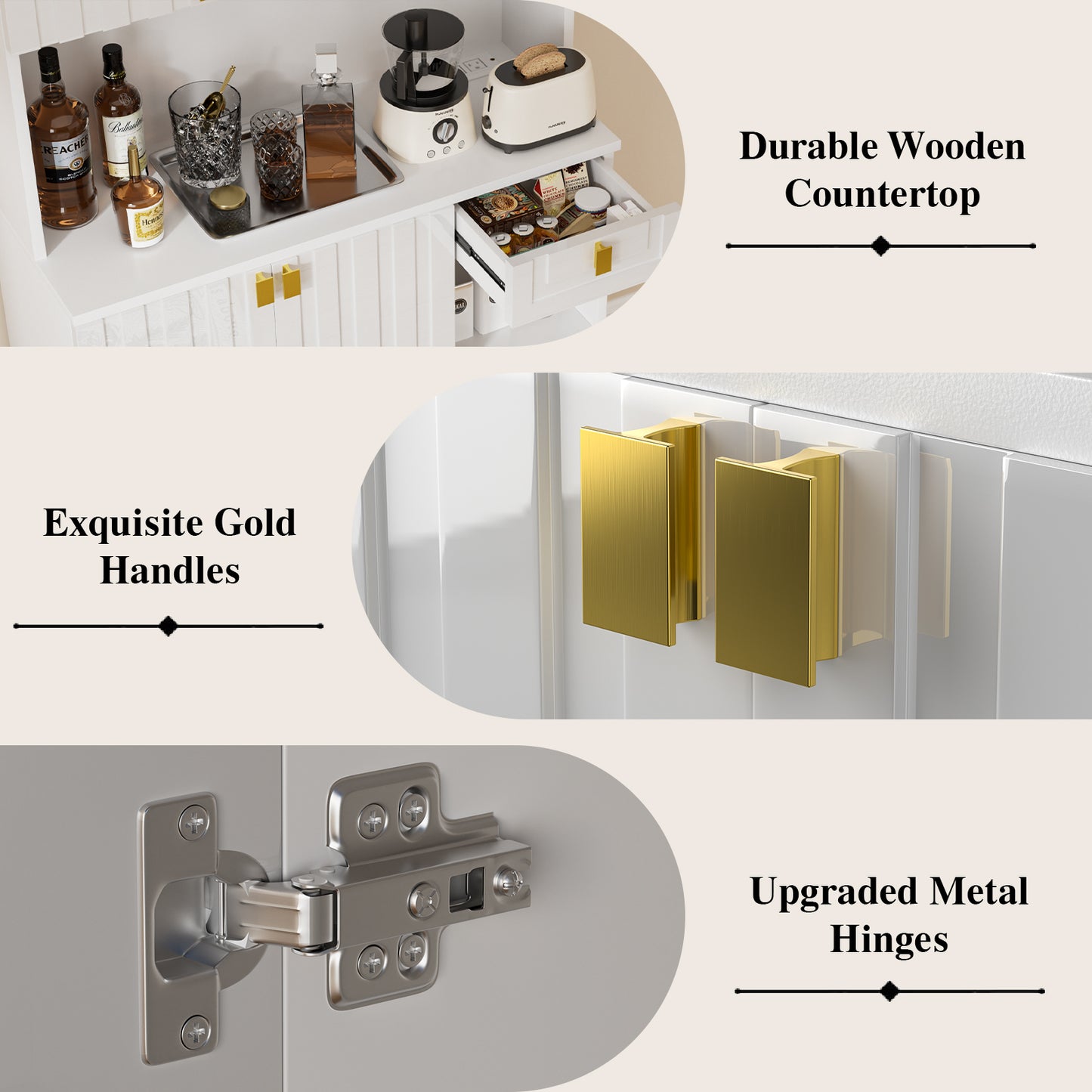 Save 50% - 71" Kitchen Pantry Cabinet with Power Outlet & Microwave Stand, High Gloss Buffet Organizer with Adjustable Shelves