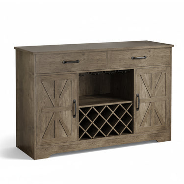 Save 50% - 55" Farmhouse Coffee Bar Cabinet with Hutch, Wine Rack Storage & Drawer, Kitchen Buffet Cabinet for Dining Room, Living Room