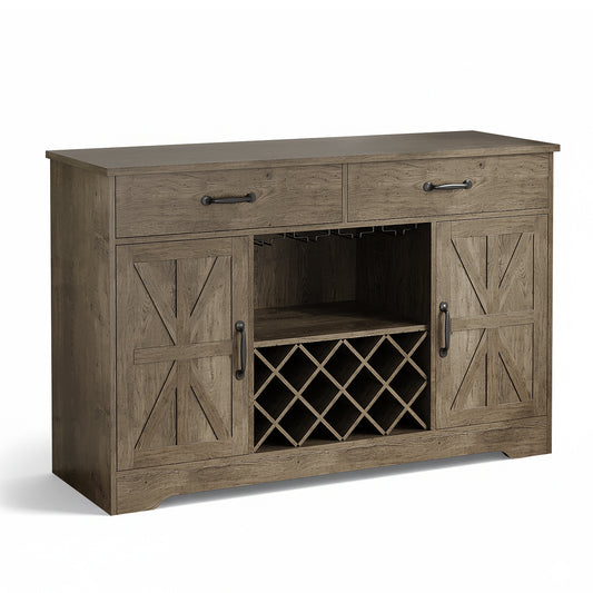 Save 50% - 55" Farmhouse Coffee Bar Cabinet with Hutch, Wine Rack Storage & Drawer, Kitchen Buffet Cabinet for Dining Room, Living Room