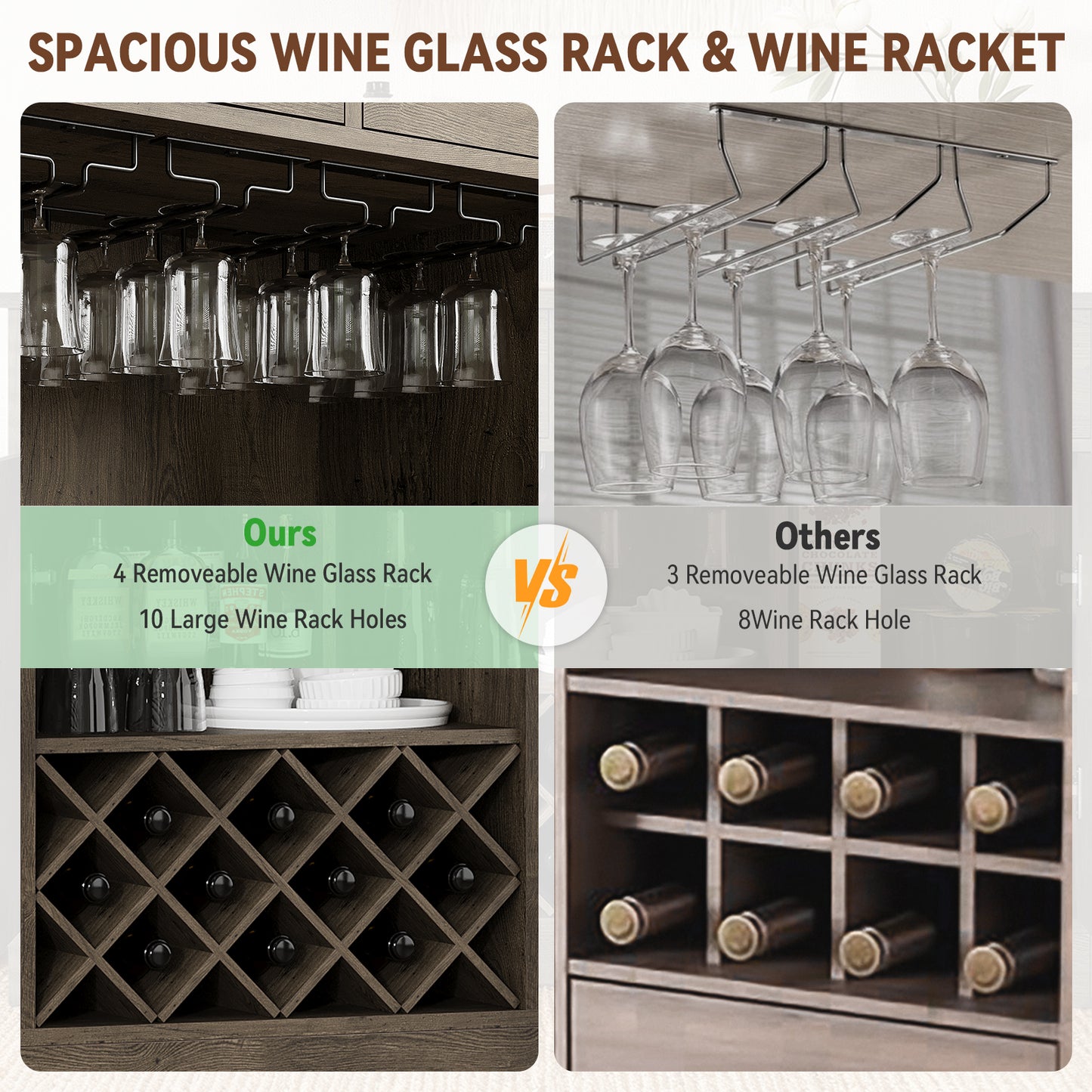 Save 50% - 55" Farmhouse Coffee Bar Cabinet with Hutch, Wine Rack Storage & Drawer, Kitchen Buffet Cabinet for Dining Room, Living Room