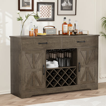 Save 50% - 55" Farmhouse Coffee Bar Cabinet with Hutch, Wine Rack Storage & Drawer, Kitchen Buffet Cabinet for Dining Room, Living Room