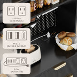 Save 50% - 71" Freestanding Kitchen Pantry Cabinet with Power Outlets & Pegboard, Black Hutch with Microwave Stand and Spice Rack - Belord