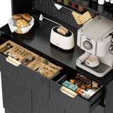 Save 50% - 71" Freestanding Kitchen Pantry Cabinet with Power Outlets & Pegboard, Black Hutch with Microwave Stand and Spice Rack - Belord