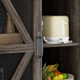 Save 50% - 70.87" Freestanding Kitchen Pantry Cabinet with LED Lights, Power Outlet & Barn Doors, Oak Hutch with Microwave Stand - Belord
