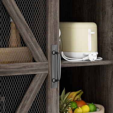 Save 50% - 70.87" Freestanding Kitchen Pantry Cabinet with LED Lights, Power Outlet & Barn Doors, Oak Hutch with Microwave Stand - Belord