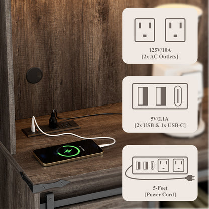 Save 50% - 70.87" Freestanding Kitchen Pantry Cabinet with LED Lights, Power Outlet & Barn Doors, Oak Hutch with Microwave Stand