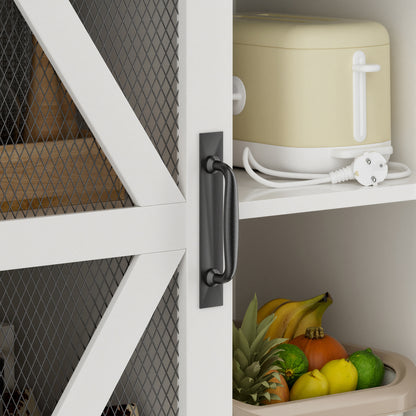 Save 50% - 70.87" Freestanding Kitchen Pantry Cabinet with LED Lights, Power Outlet & Barn Doors, Oak Hutch with Microwave Stand