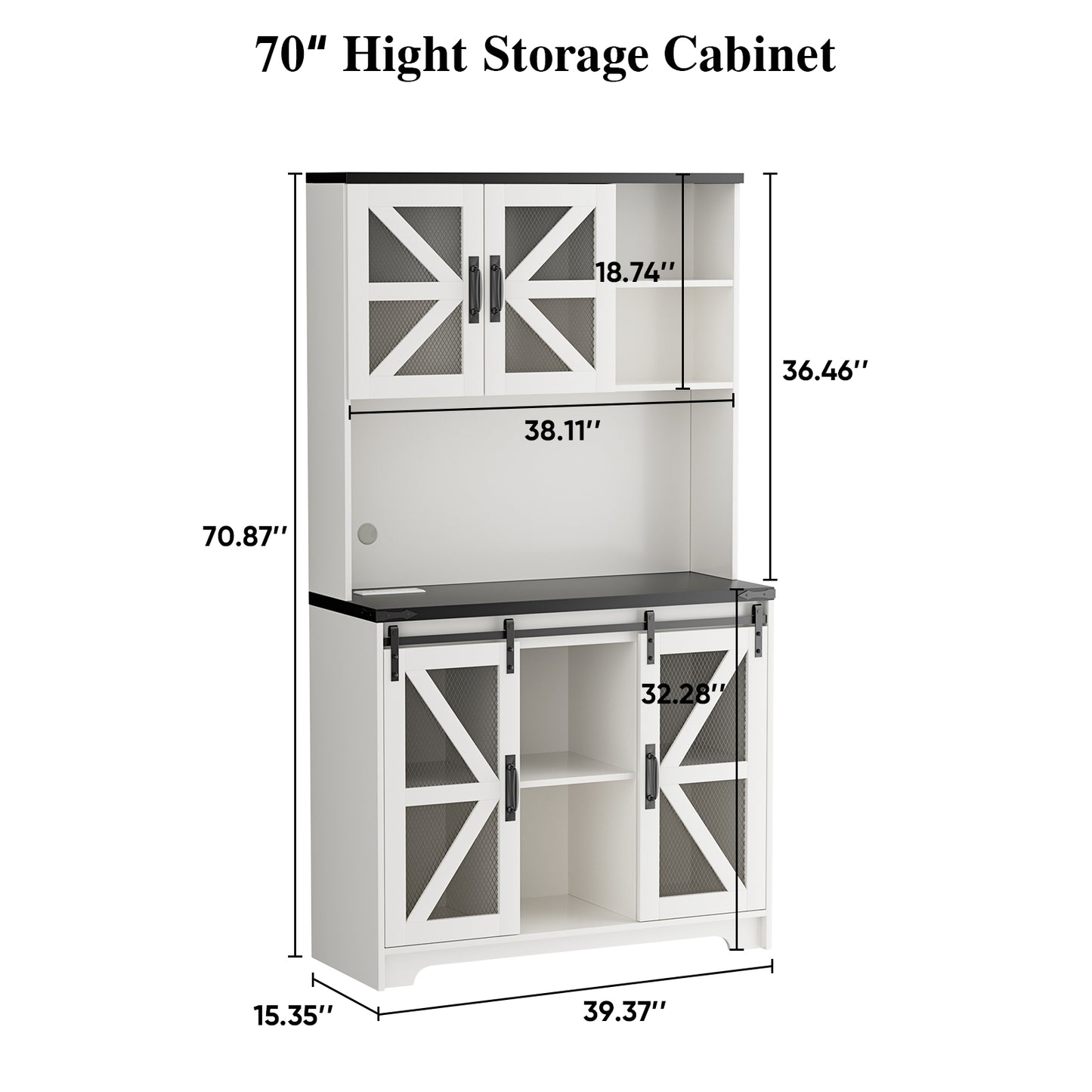Save 50% - 70.87" Freestanding Kitchen Pantry Cabinet with LED Lights, Power Outlet & Barn Doors, Oak Hutch with Microwave Stand