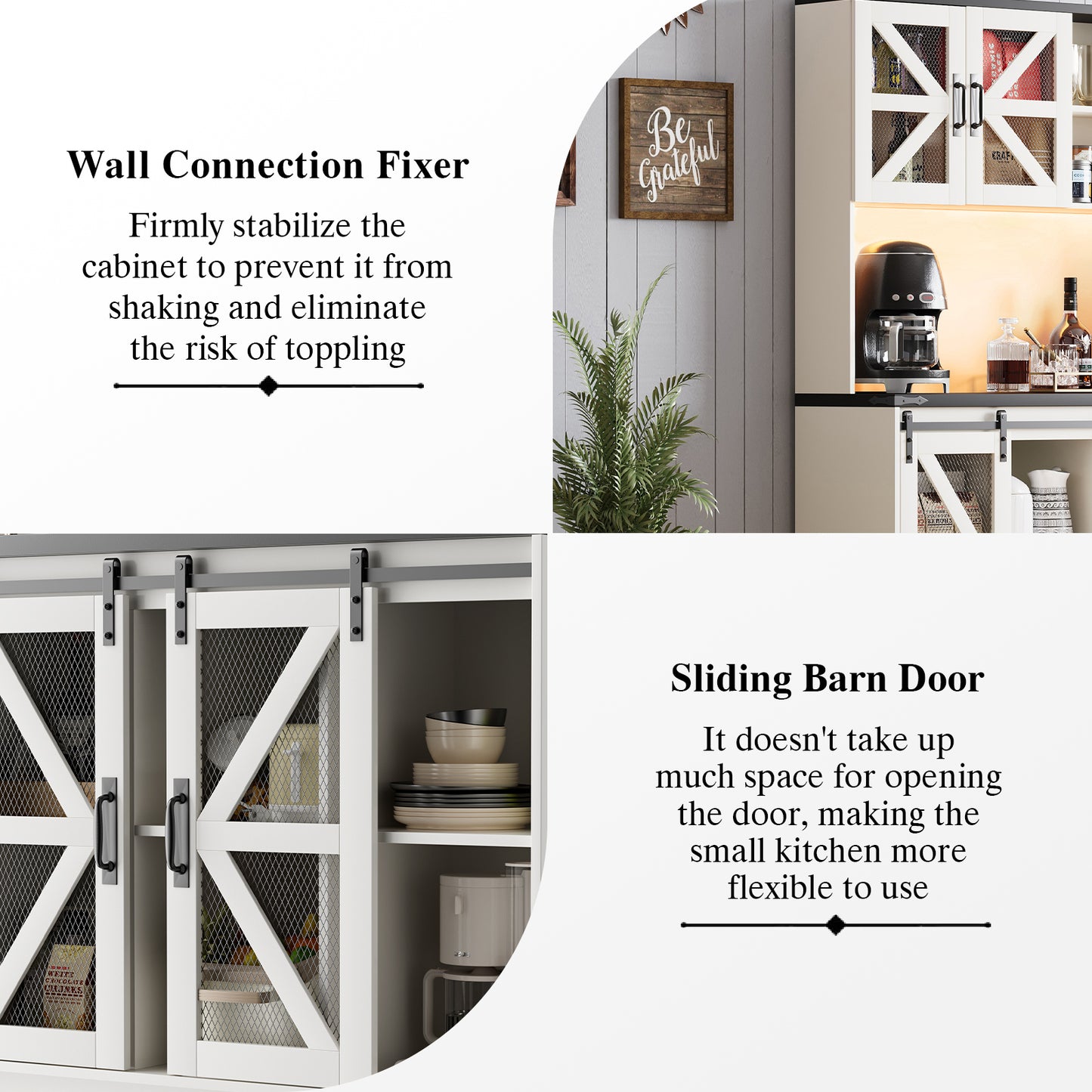 Save 50% - 70.87" Freestanding Kitchen Pantry Cabinet with LED Lights, Power Outlet & Barn Doors, Oak Hutch with Microwave Stand