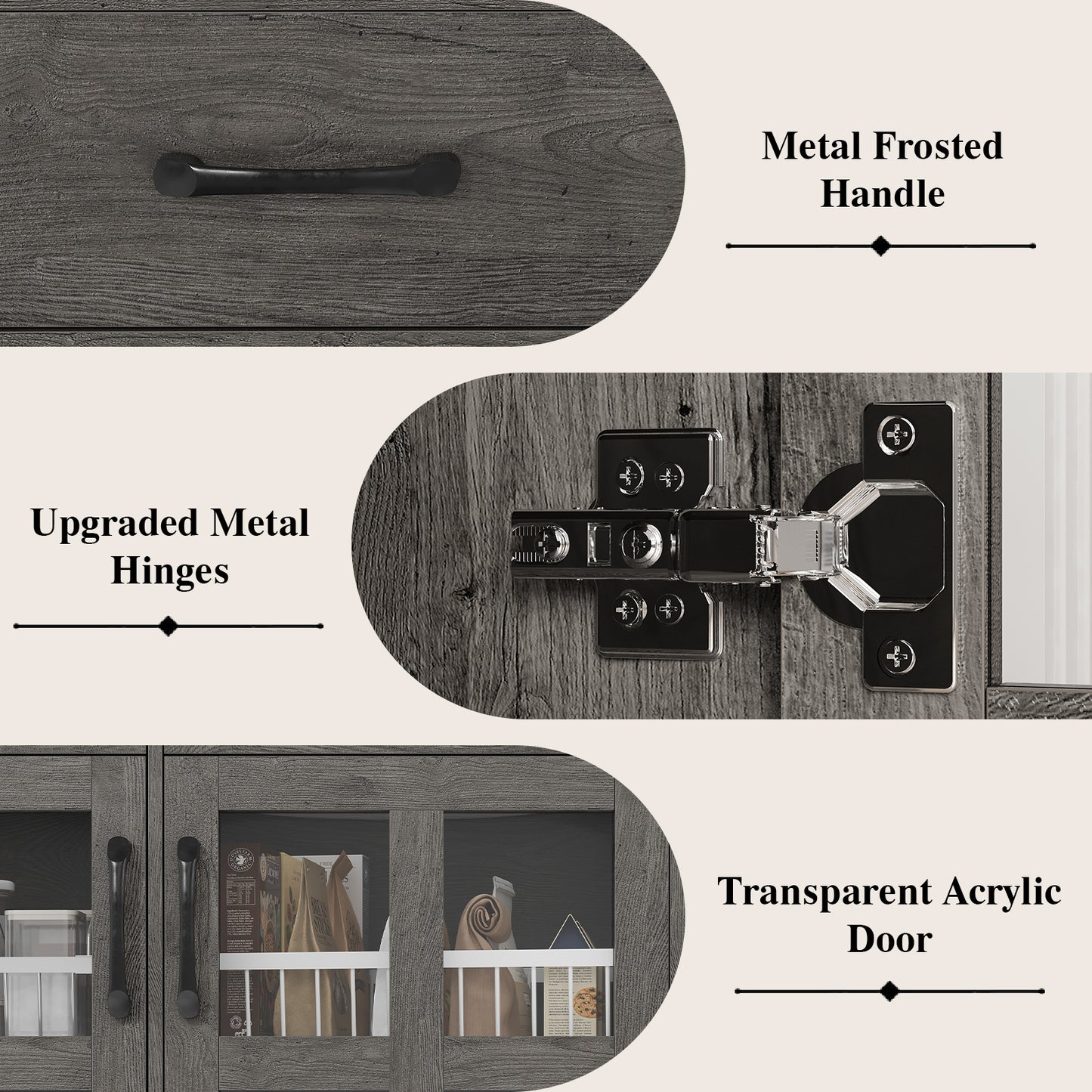 Save 50% - Modern Kitchen Pantry Cabinet with Power Outlet & Wine Glass Rack, Freestanding Hutch with Microwave Stand and Adjustable Shelves