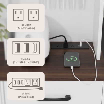 Save 50% - Modern Kitchen Pantry Cabinet with Power Outlet & Wine Glass Rack, Freestanding Hutch with Microwave Stand and Adjustable Shelves