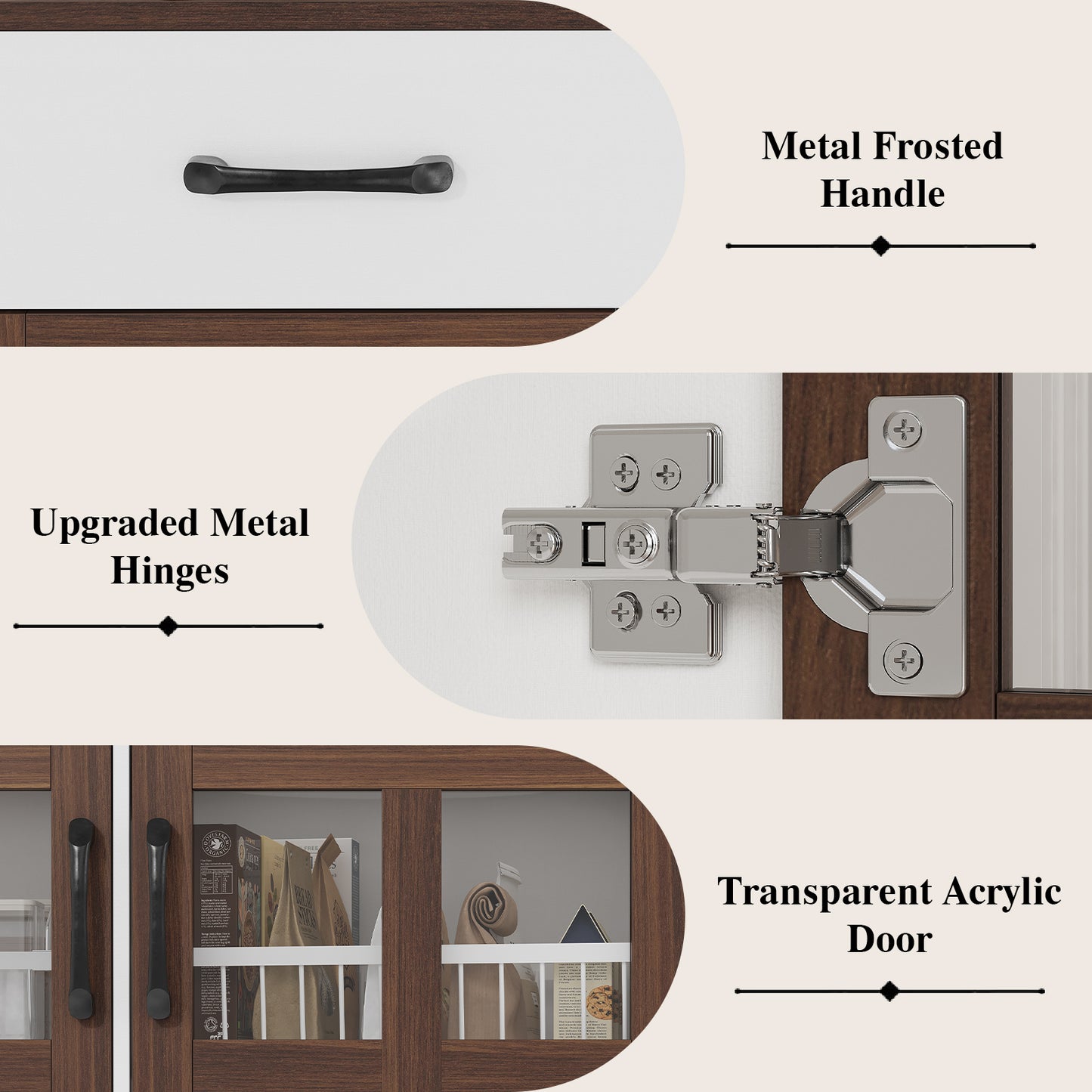 Save 50% - Modern Kitchen Pantry Cabinet with Power Outlet & Wine Glass Rack, Freestanding Hutch with Microwave Stand and Adjustable Shelves