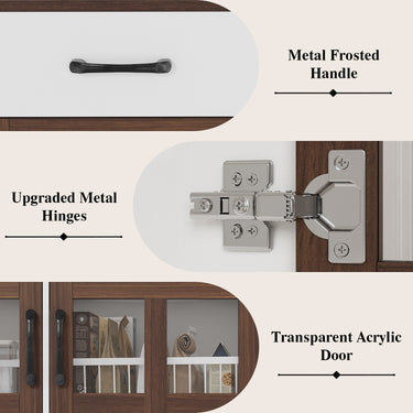 Modern Belord kitchen pantry cabinet with power outlet, wine glass rack, microwave stand, and adjustable shelves in a freestanding design.