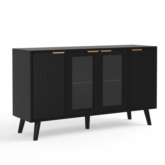 Save 50% - 55" Fluted LED Buffet Cabinet with Storage, Modern Sideboard with Glass Doors, Coffee Bar Cabinet
