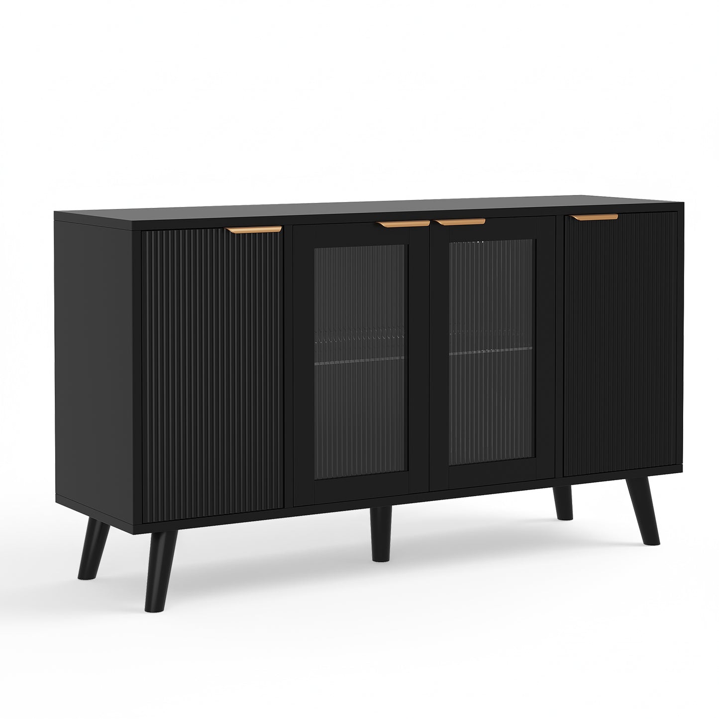 Save 50% - 55" Fluted LED Buffet Cabinet with Storage, Modern Sideboard with Glass Doors, Coffee Bar Cabinet