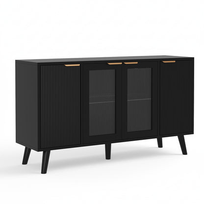 Save 50% - 55" Fluted LED Buffet Cabinet with Storage, Modern Sideboard with Glass Doors, Coffee Bar Cabinet