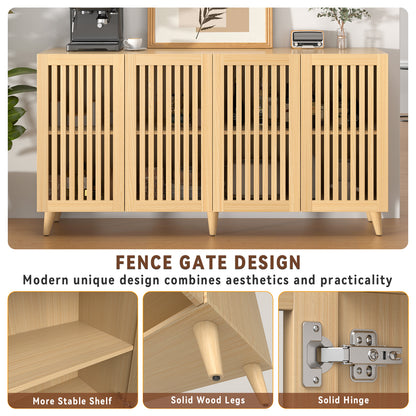 Save 50% - 63" Mid-Century Modern Buffet Cabinet with Storage, 4-Door Wood Sideboard Credenza with Legs for Living Room, Entryway & Hallway