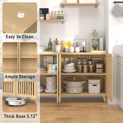 Save 50% - 63" Mid-Century Modern Buffet Cabinet with Storage, 4-Door Wood Sideboard Credenza with Legs for Living Room, Entryway & Hallway