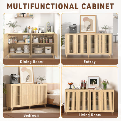 Save 50% - 63" Mid-Century Modern Buffet Cabinet with Storage, 4-Door Wood Sideboard Credenza with Legs for Living Room, Entryway & Hallway