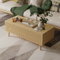 Save 50% - Boho Coffee Table with Fluted Sliding Door & Storage, Natural Wood Color Accent Center Table for Living Room